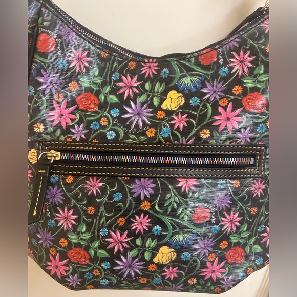 Dooney & Bourke Black Floral Botanical Hobo Shoulder Purse W/Rainbow Zippers EUC - Picture 4 of 16